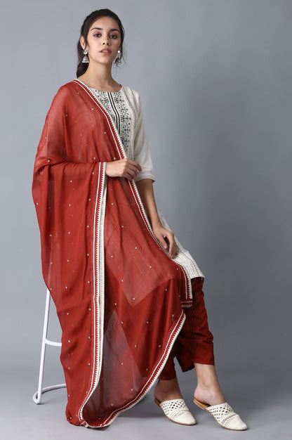 Ecru Round Neck Embroidered kurta