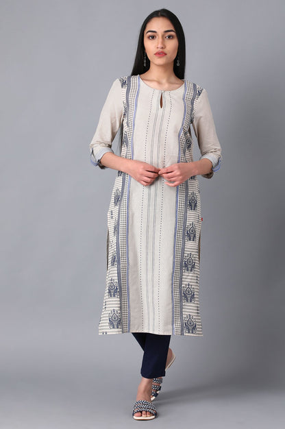 Ecru Boat Neck Printed kurta