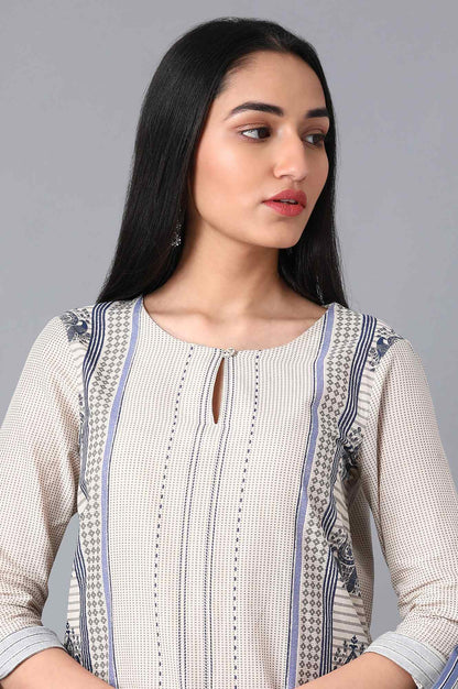 Ecru Boat Neck Printed kurta