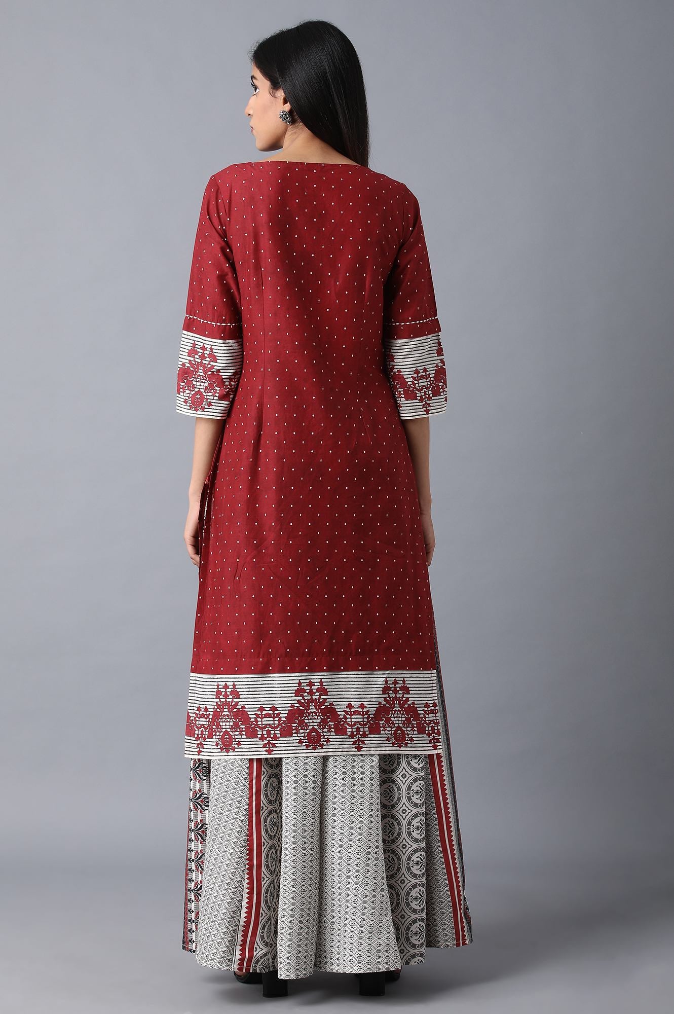 Red Round Neck Printed kurta