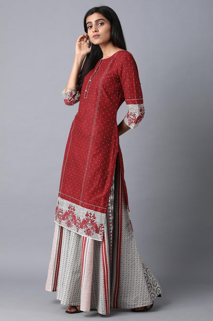 Red Round Neck Printed kurta