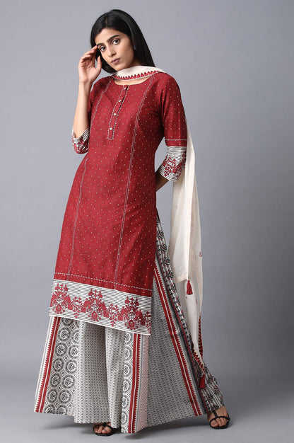 Red Round Neck Printed kurta