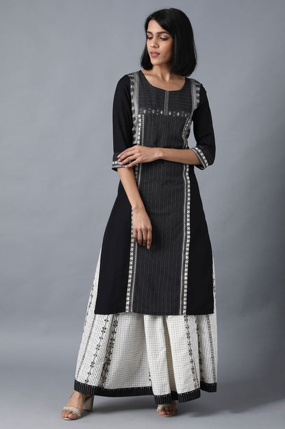 Black Boat Neck Jacquard kurta