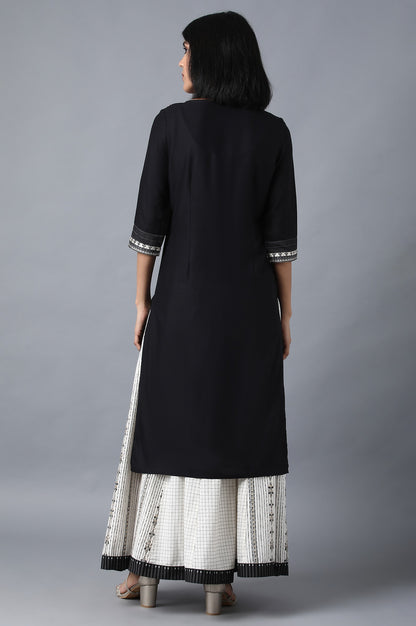 Black Boat Neck Jacquard kurta