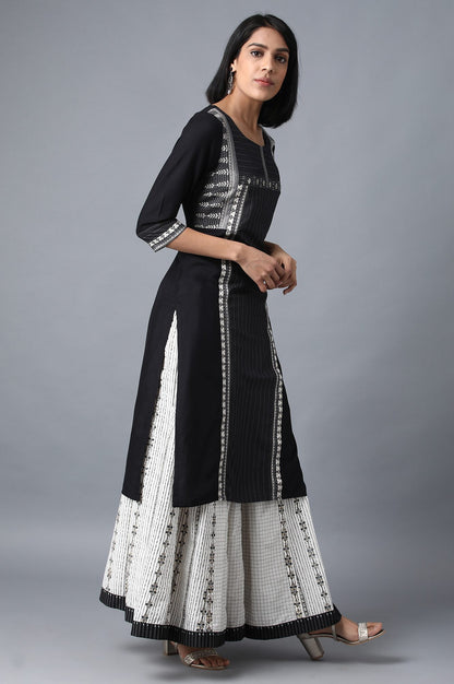 Black Boat Neck Jacquard kurta