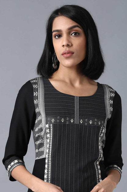 Black Boat Neck Jacquard kurta