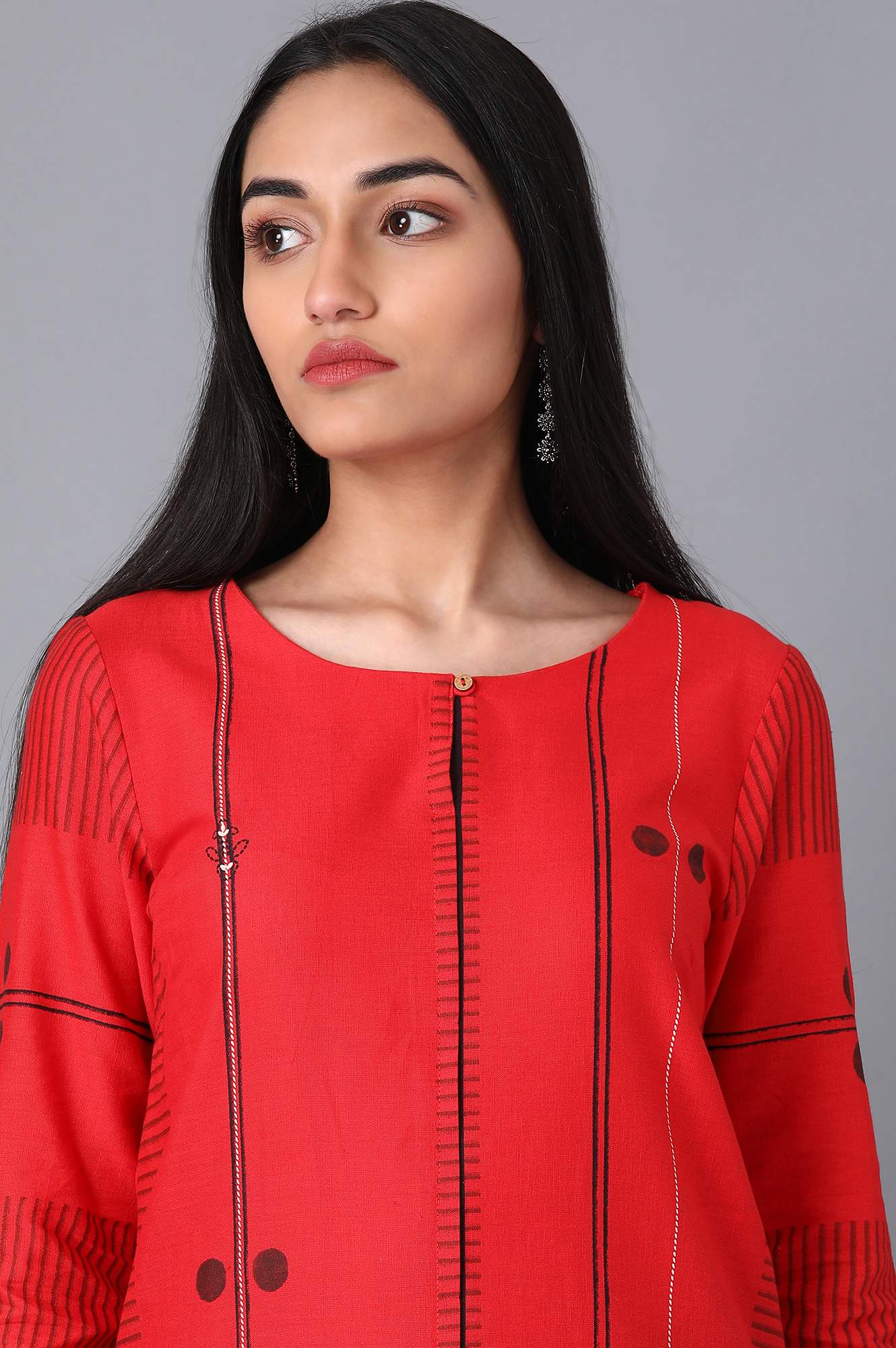 Red Boat Neck Polka kurta