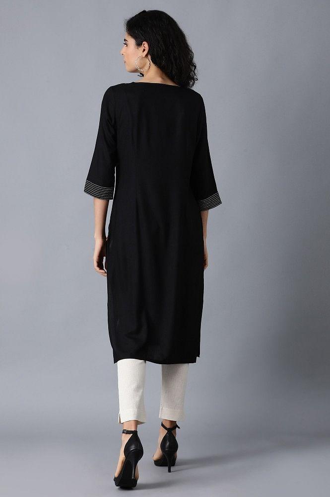 Black Round Neck kurta - wforwoman