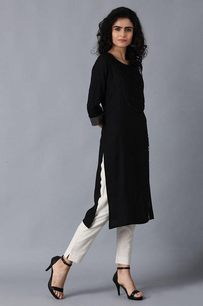 Black Round Neck kurta - wforwoman