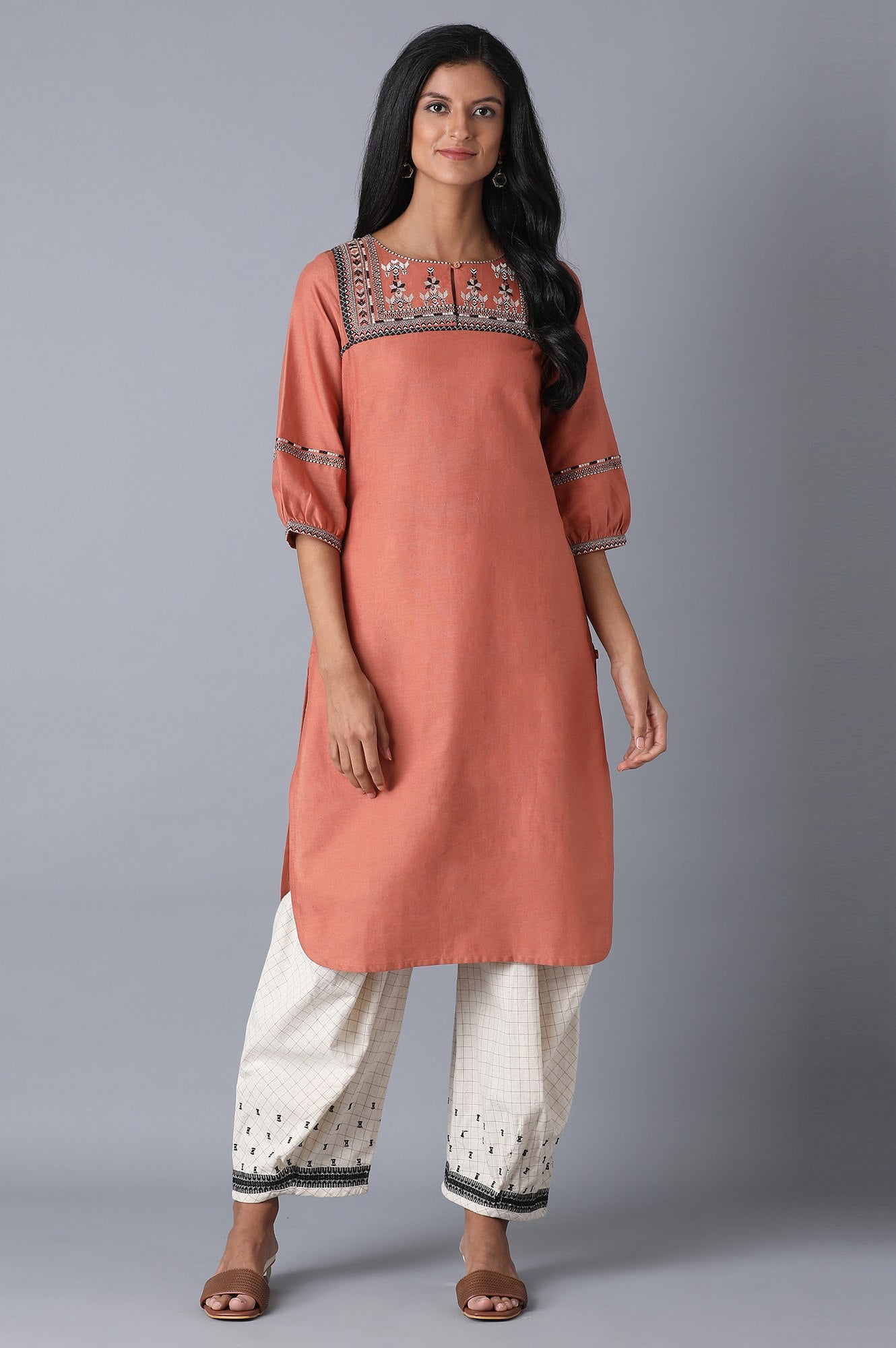 Peach Round Neck kurta