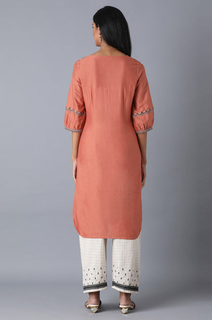 Peach Round Neck kurta