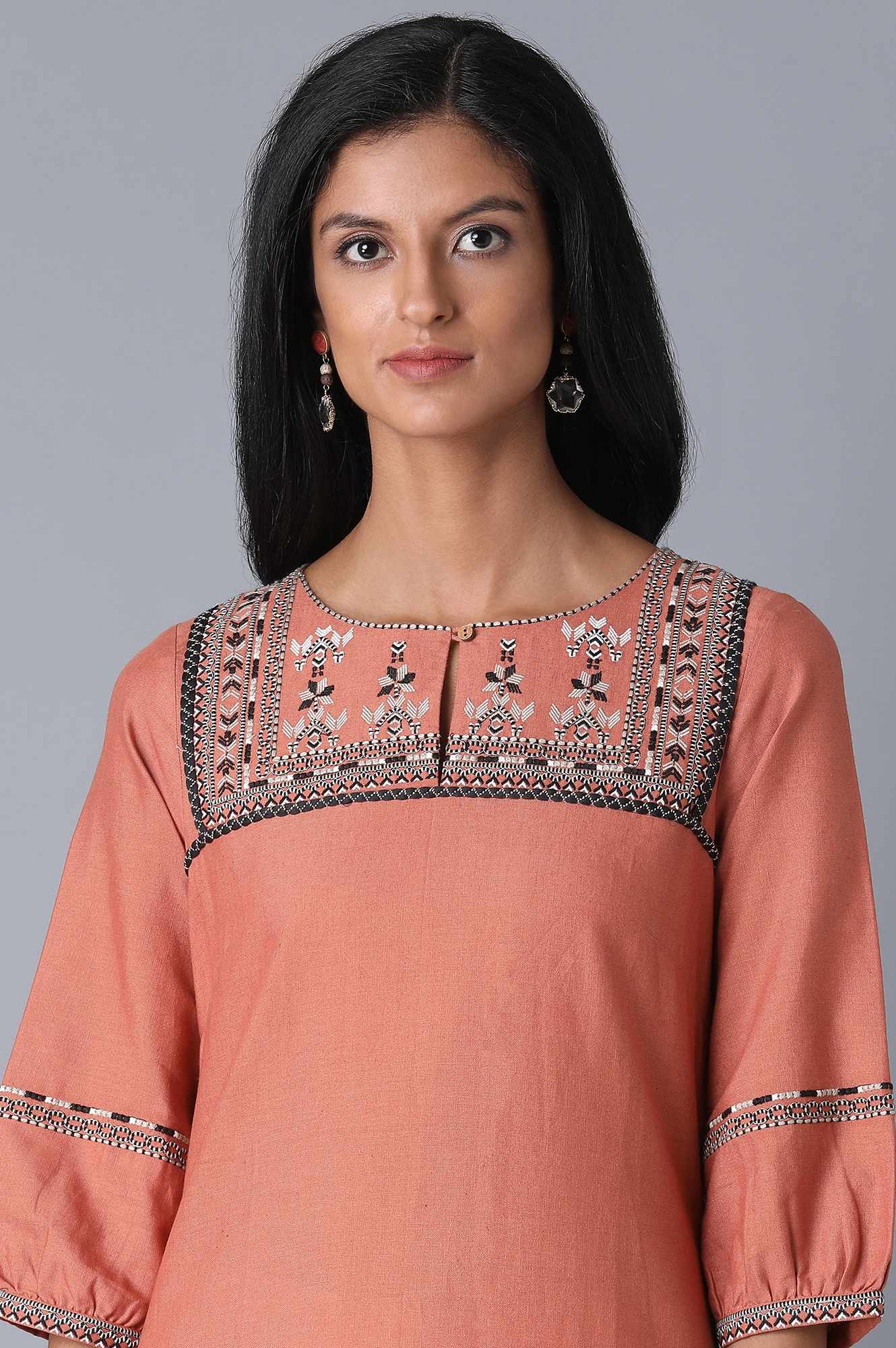 Peach Round Neck kurta