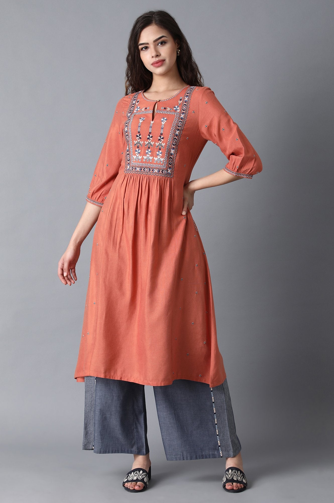 Rust Orange Gathered kurta