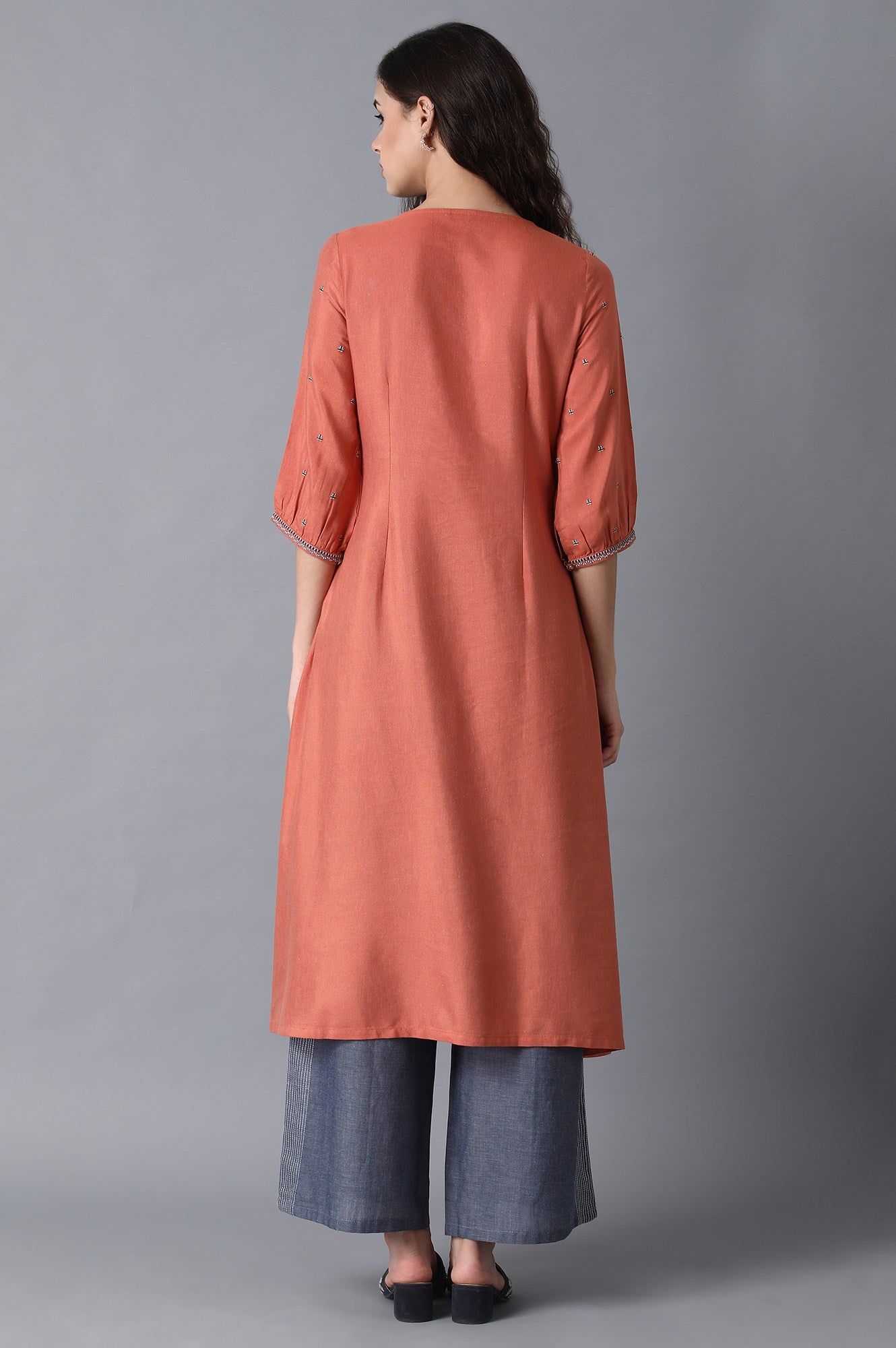 Rust Orange Gathered kurta