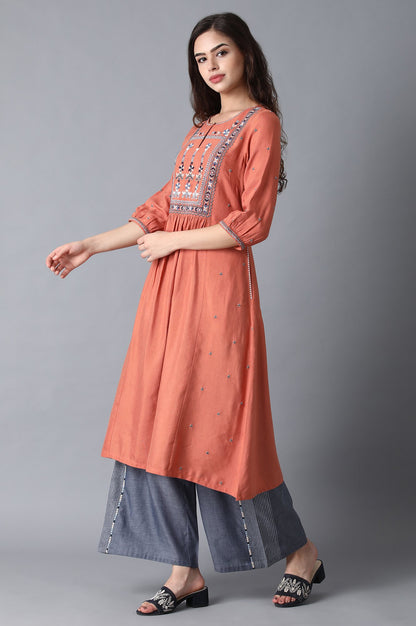 Rust Orange Gathered kurta