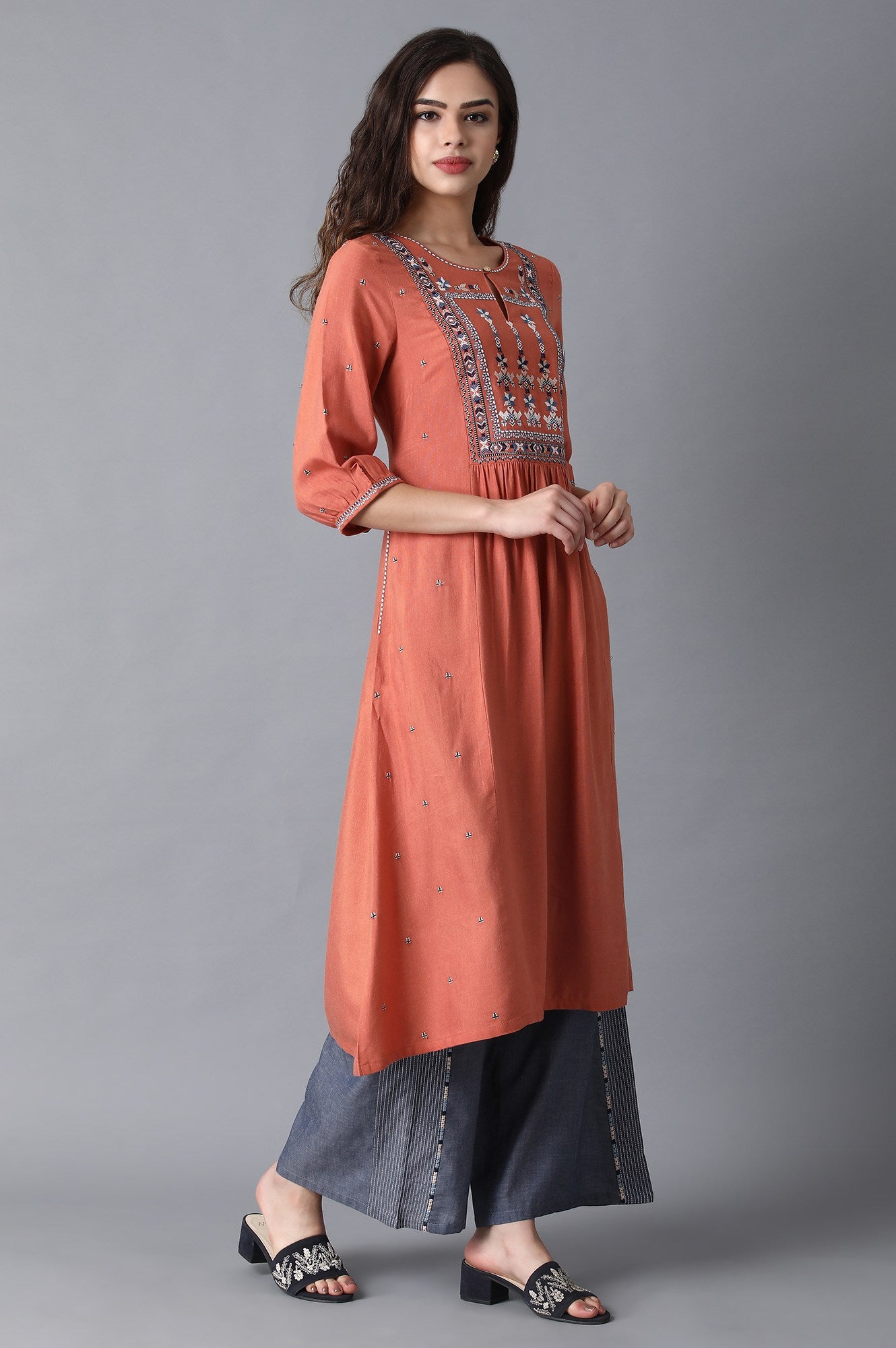 Rust Orange Gathered kurta