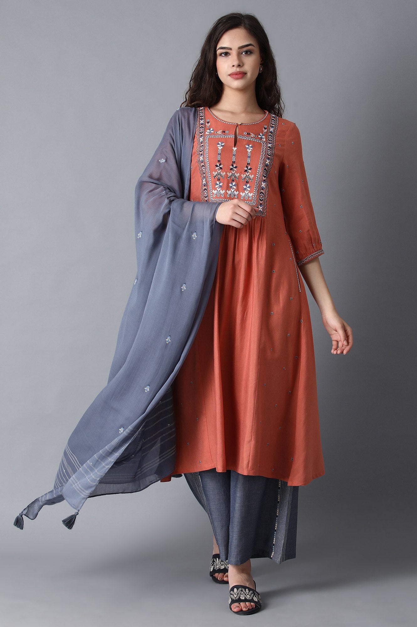 Rust Orange Gathered kurta