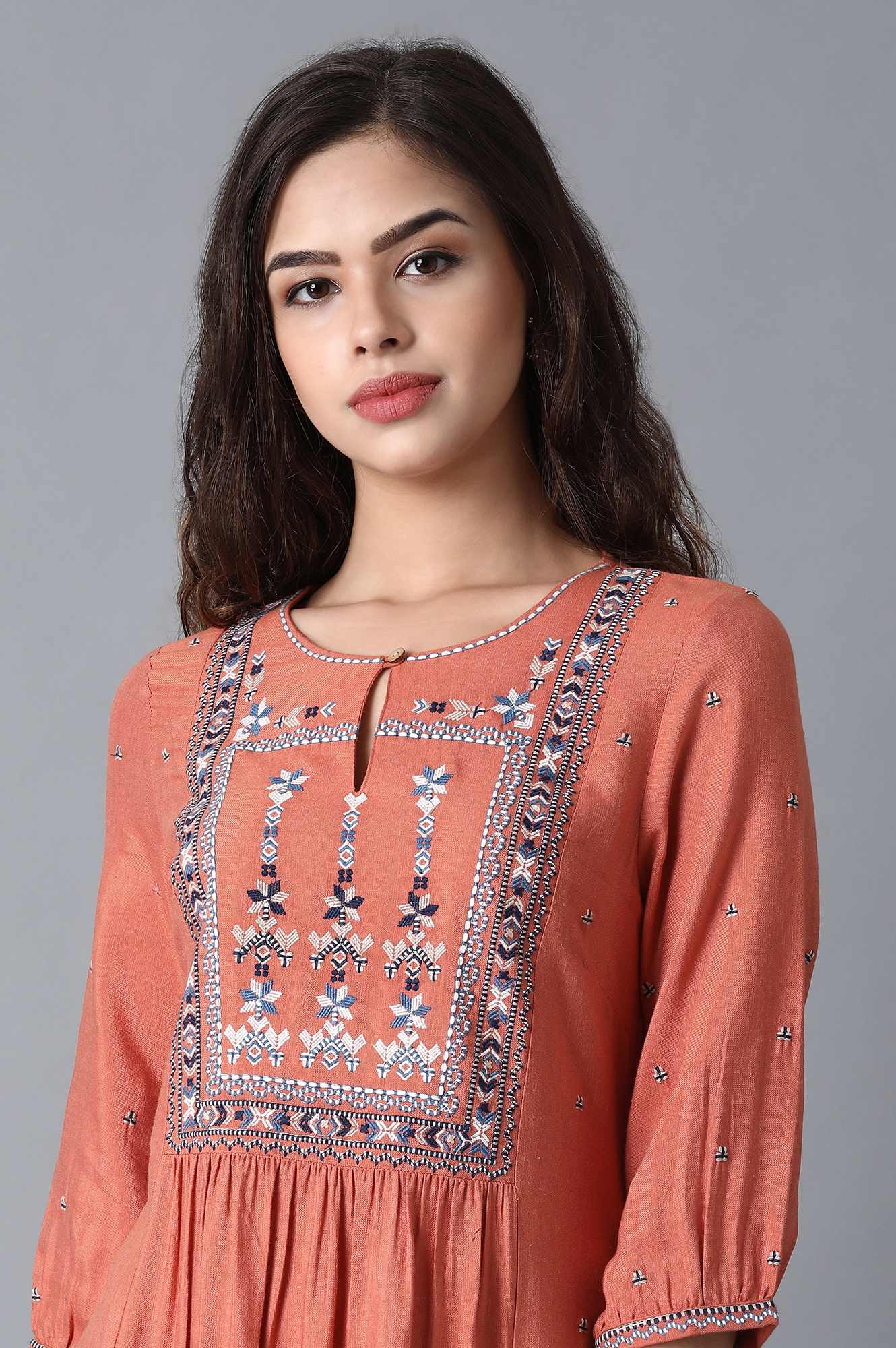 Rust Orange Gathered kurta