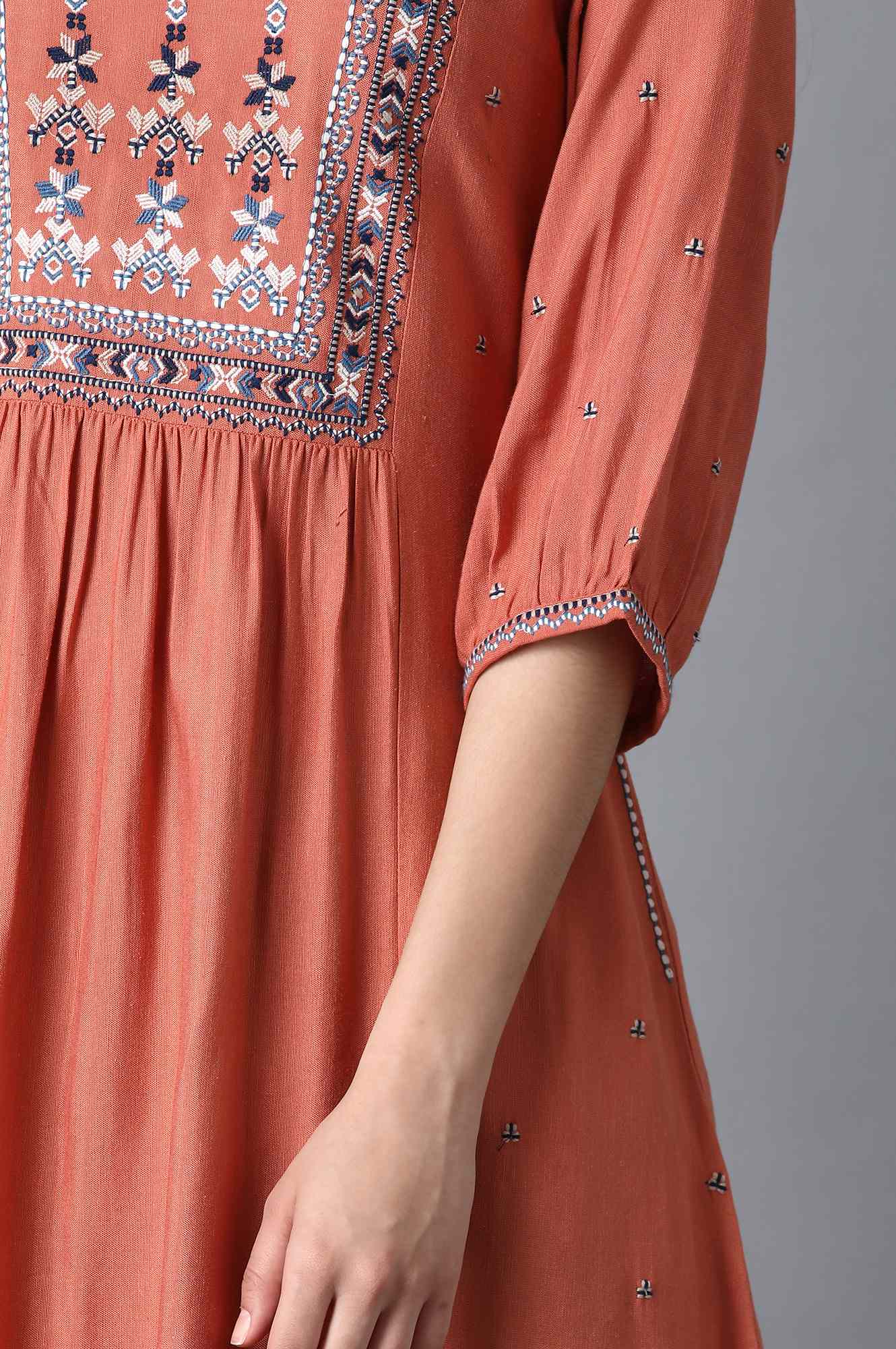 Rust Orange Gathered kurta