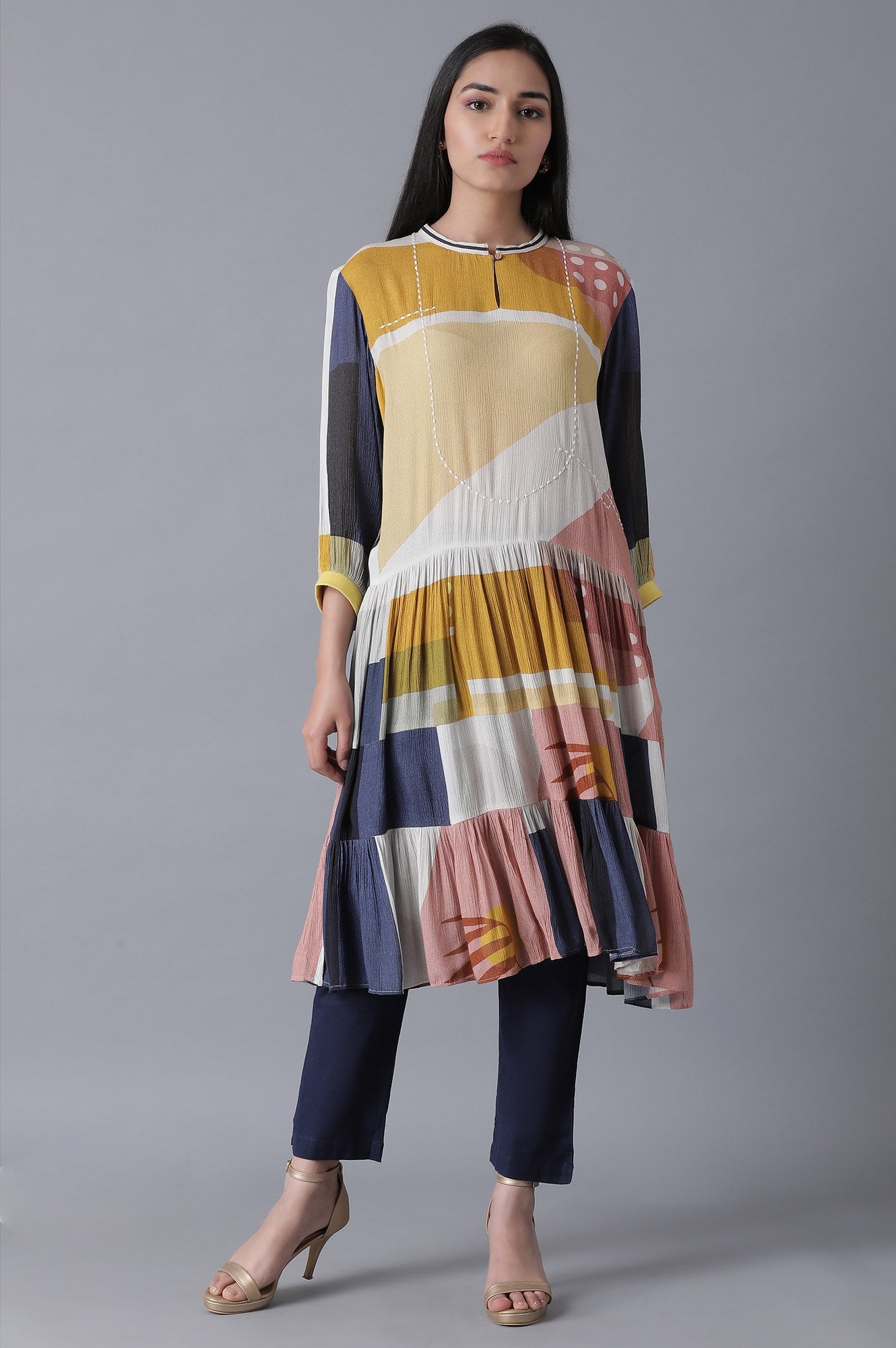 Soft Multicoloured Abstract Pattern Flared Dress