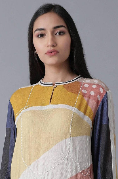 Soft Multicoloured Abstract Pattern Flared Dress - wforwoman