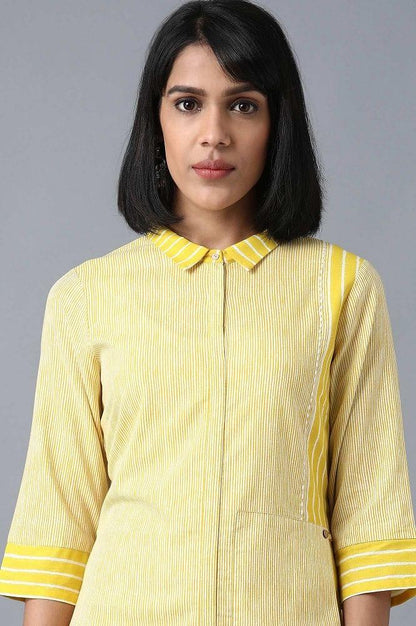 Yellow Shirt Collar Livaeco kurta - wforwoman