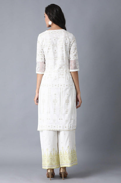 White Round Neck Glitter Print kurta - wforwoman