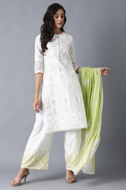 White Round Neck Glitter Print kurta - wforwoman