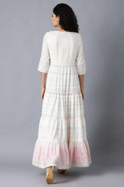 White Round Neck Tiered Dress - wforwoman