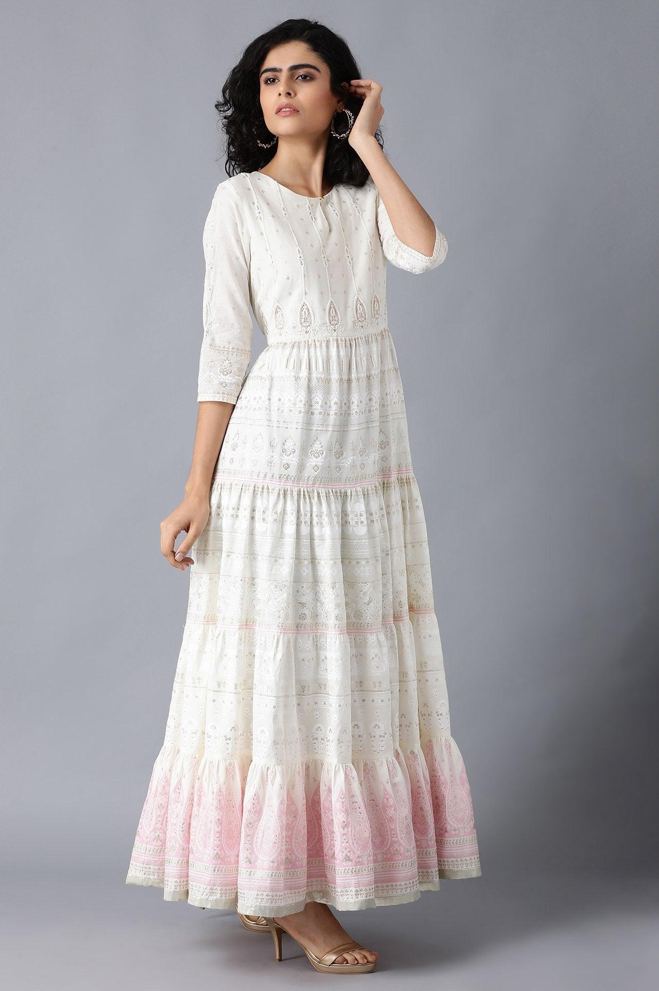 White Round Neck Tiered Dress - wforwoman