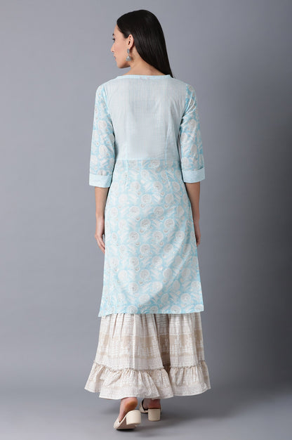 Blue Round Neck Printed kurta