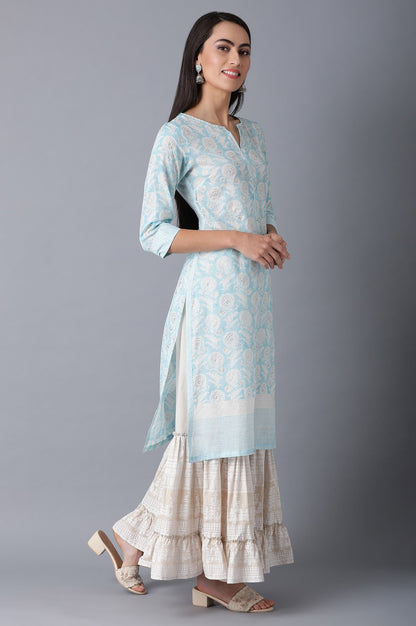 Blue Round Neck Printed kurta