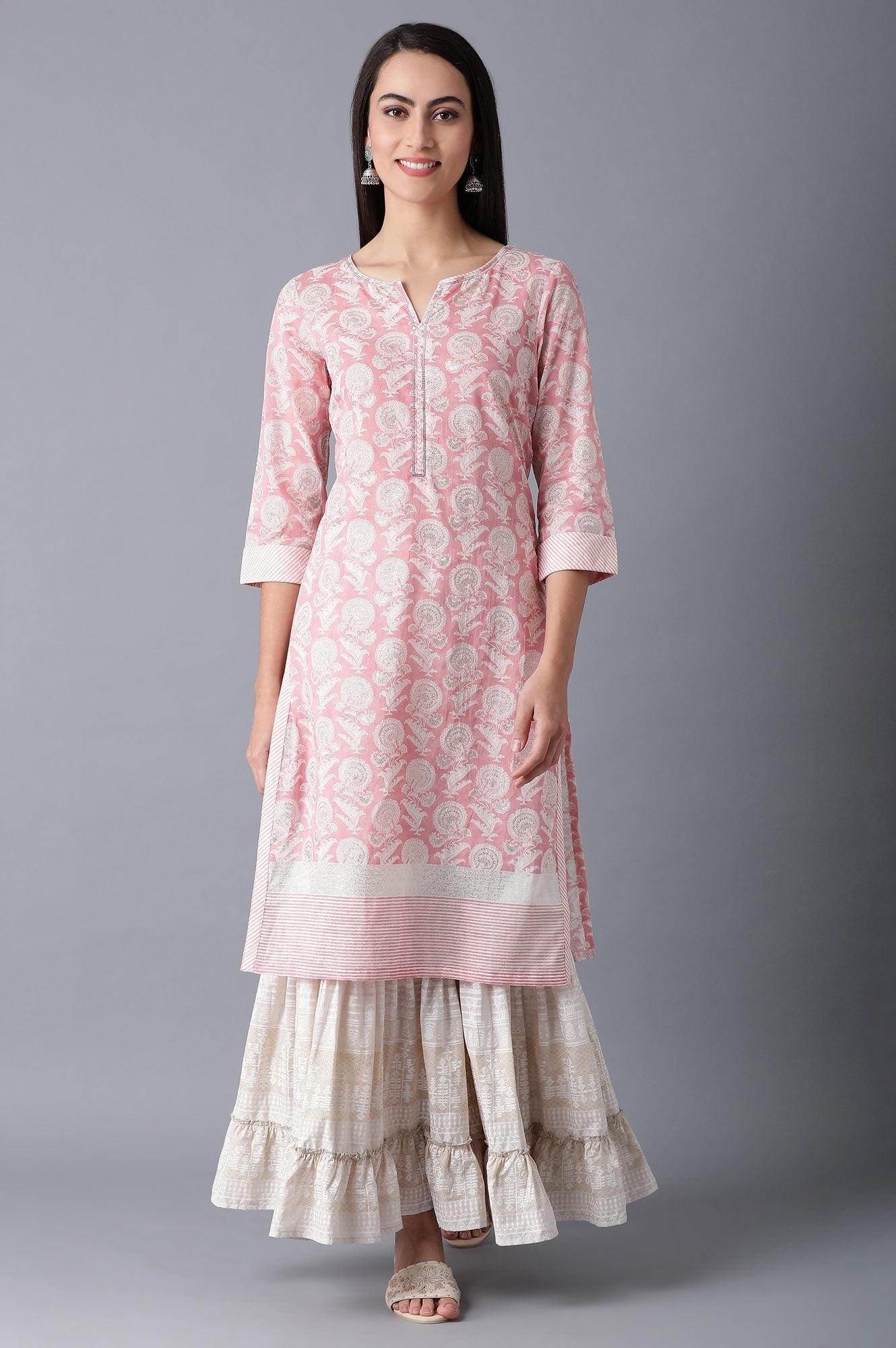 Blush Pink Straight Floral Print kurta