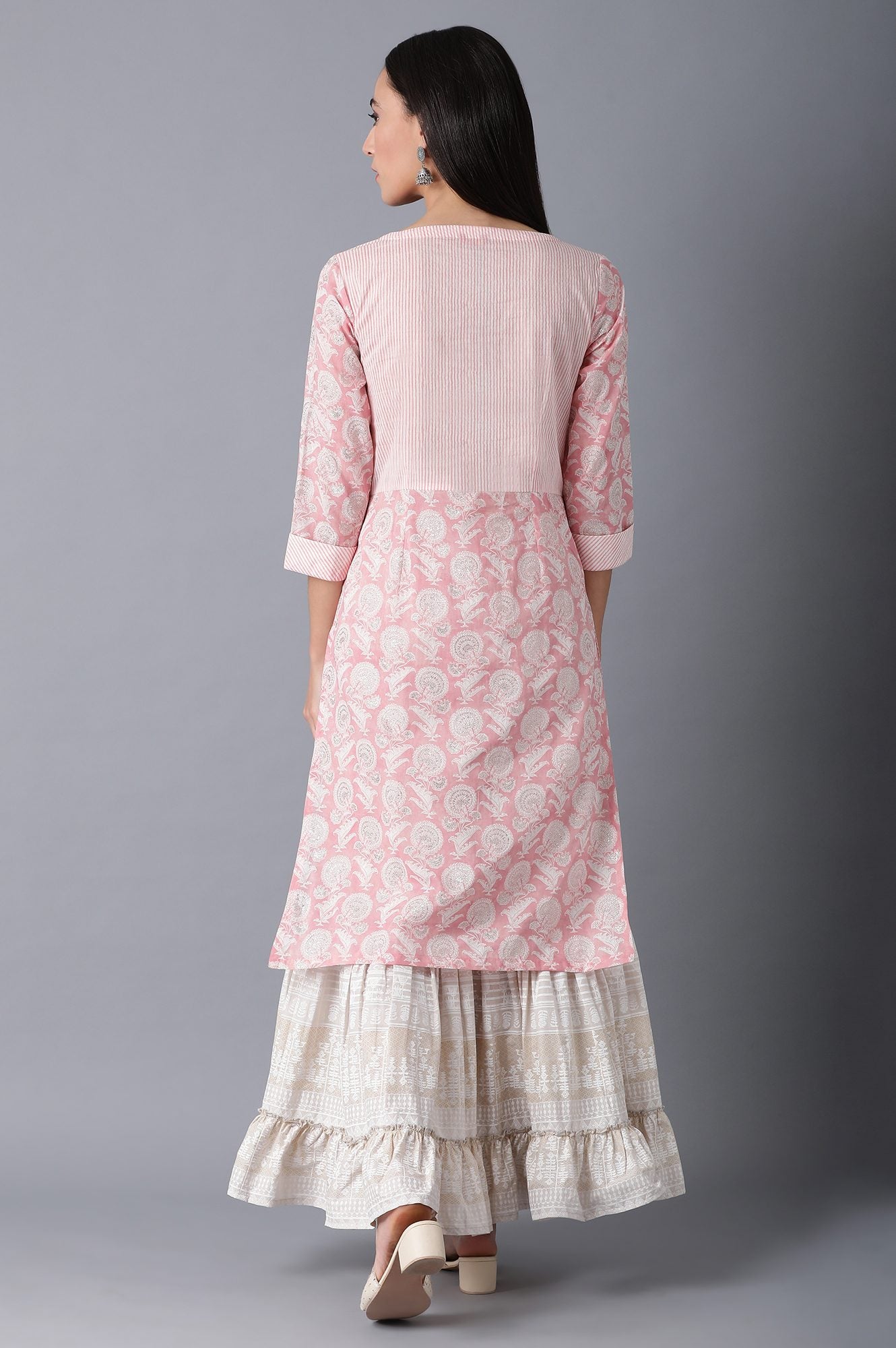 Blush Pink Straight Floral Print kurta