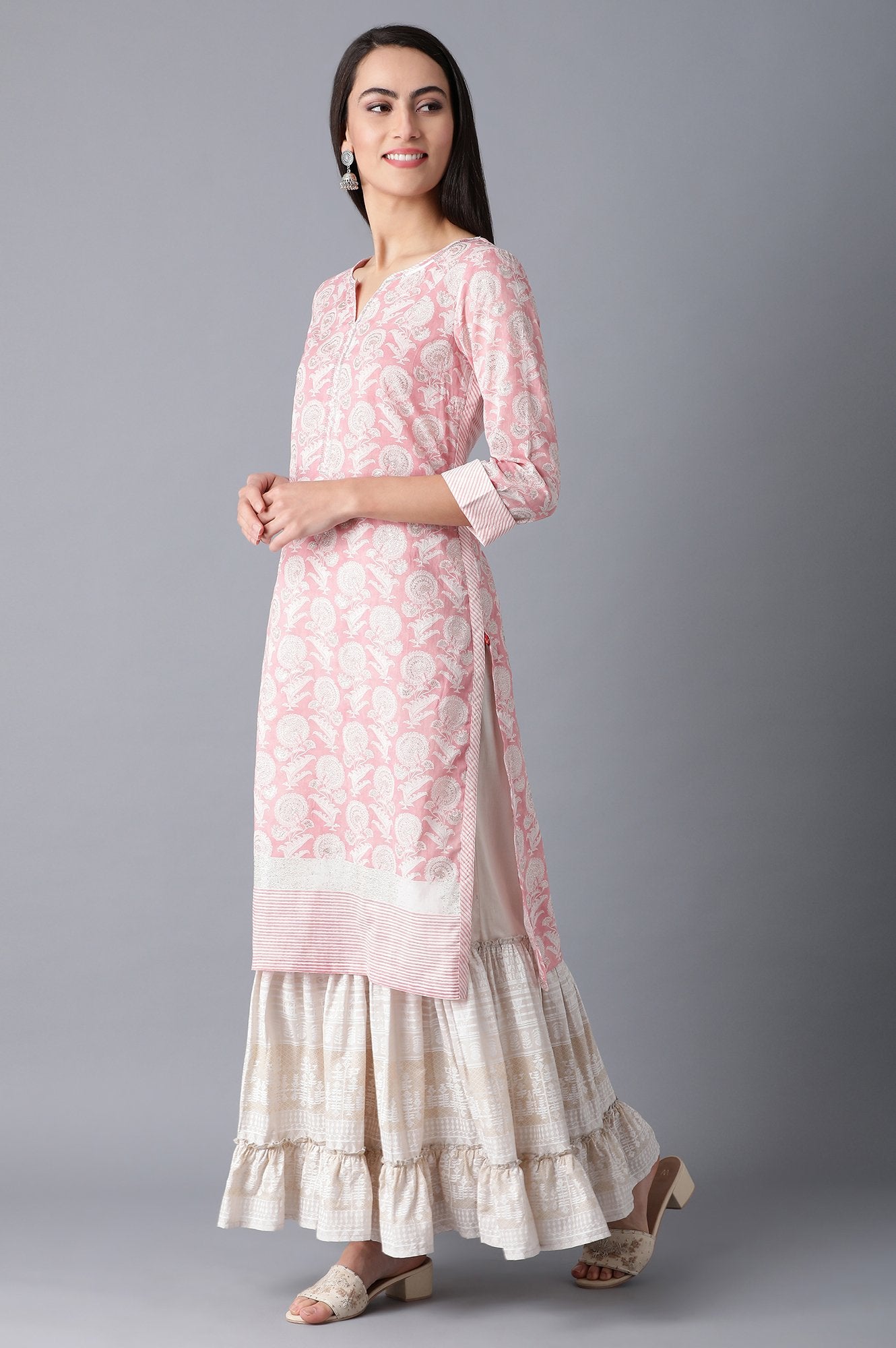 Blush Pink Straight Floral Print Kurta