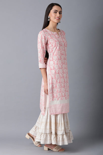 Blush Pink Straight Floral Print kurta