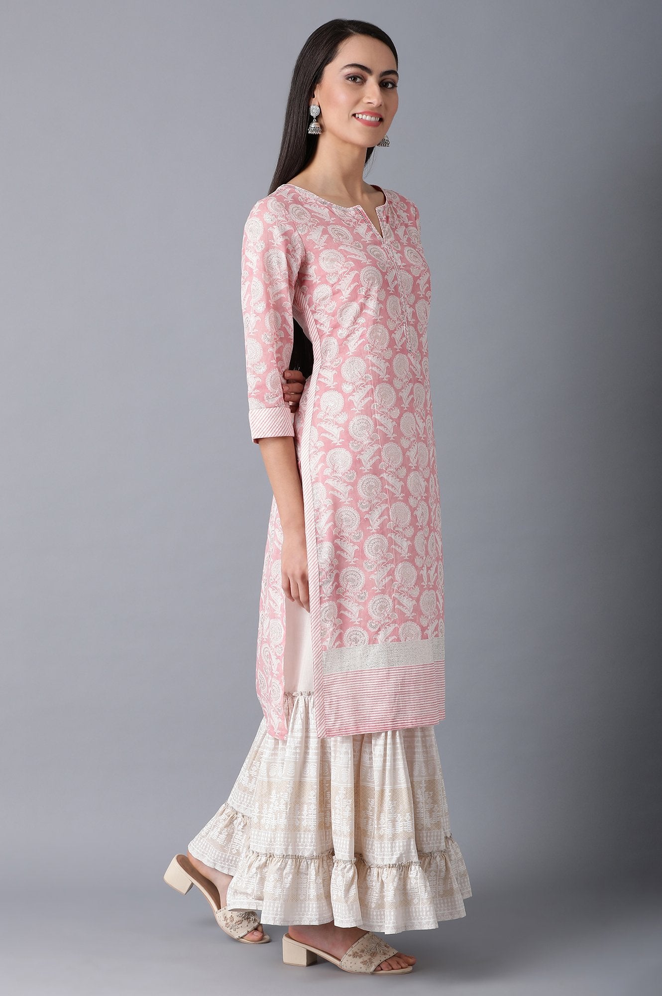 Blush Pink Straight Floral Print Kurta