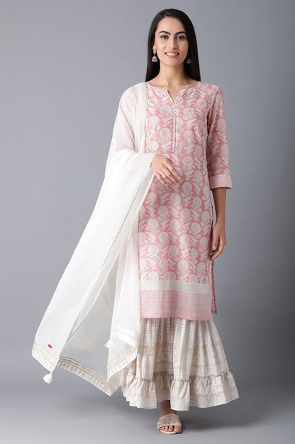 Blush Pink Straight Floral Print kurta