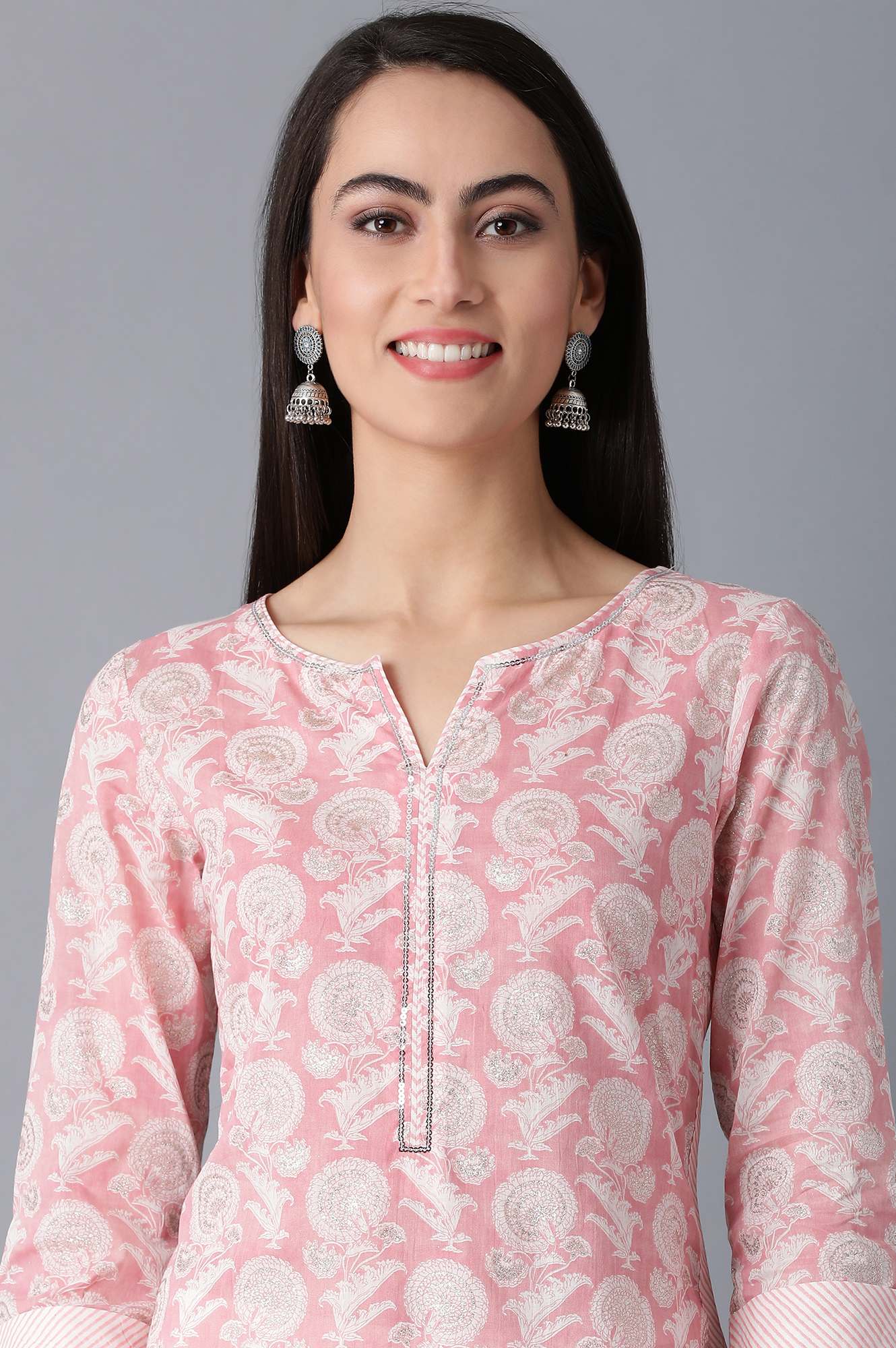 Blush Pink Straight Floral Print Kurta