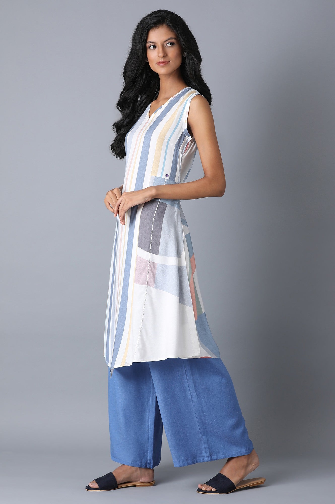 Blue Asymetric Stripe kurta