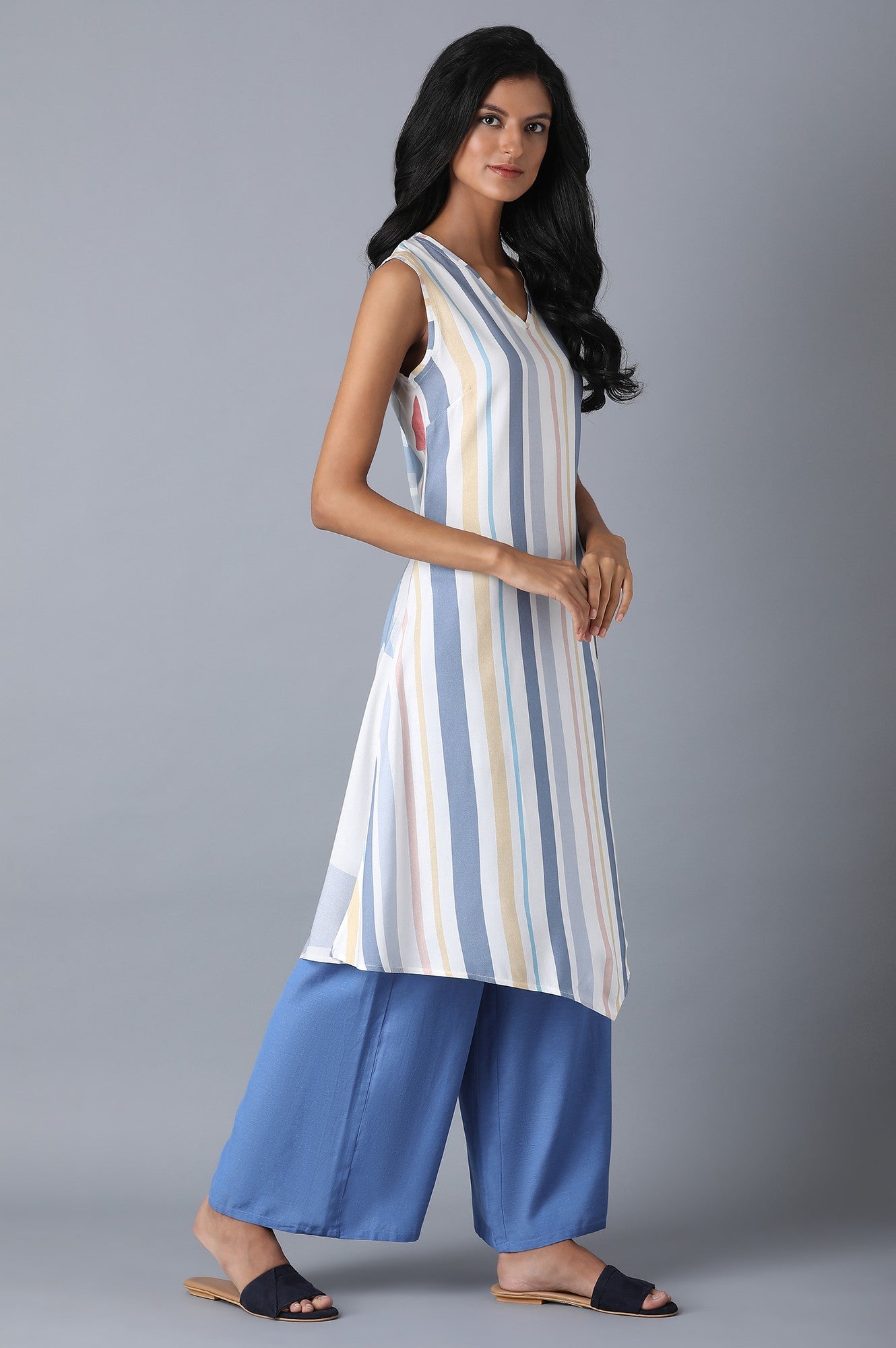 Blue Asymetric Stripe kurta