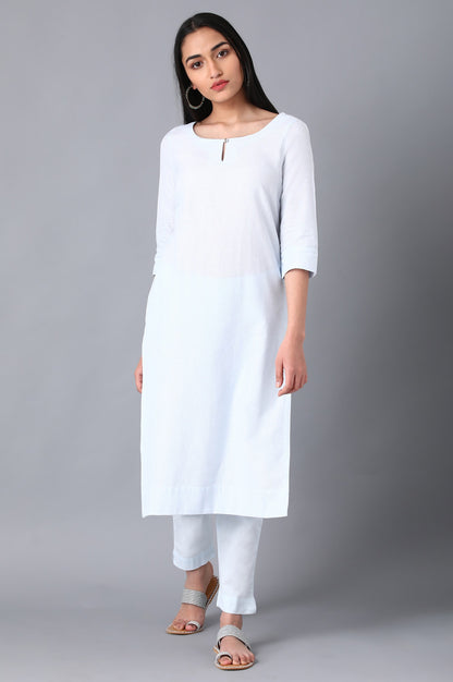Blue Round Neck Solid kurta