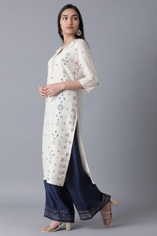 Off-White Printed Straight kurta - wforwoman