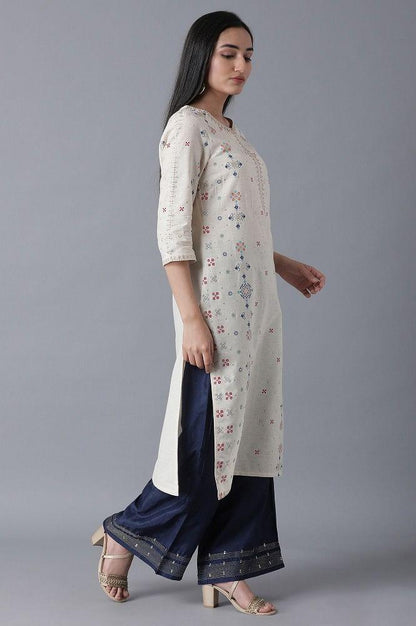 Off-White Printed Straight kurta - wforwoman