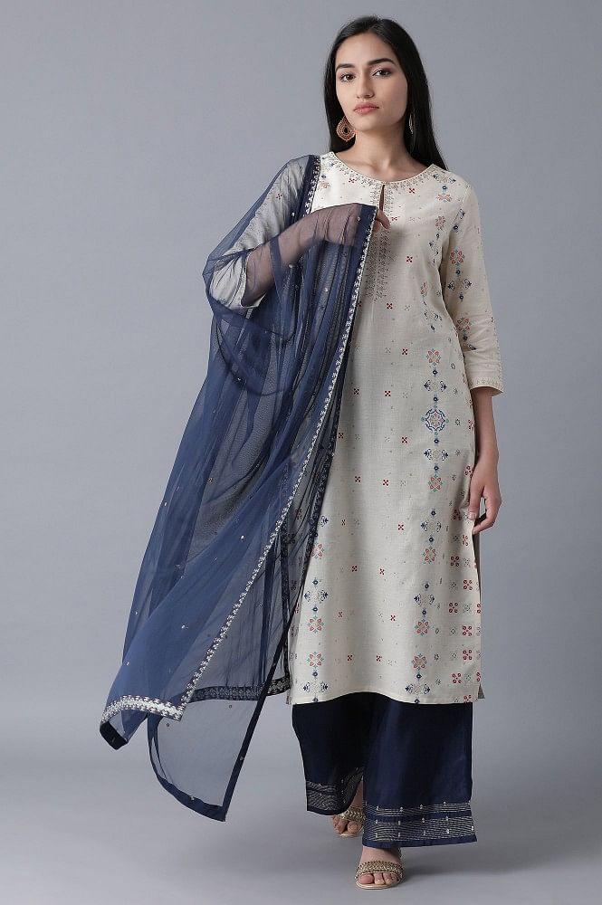 Off-White Printed Straight kurta - wforwoman