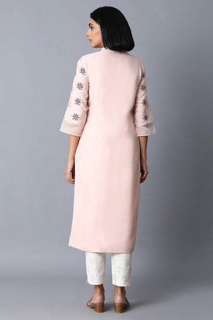 Peach Pink Placement Print kurta - wforwoman