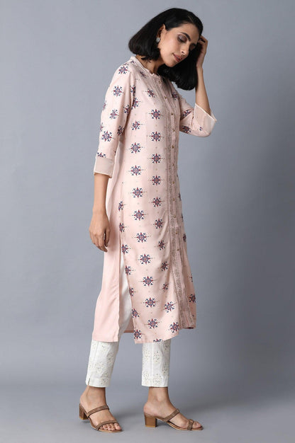 Peach Pink Placement Print kurta - wforwoman