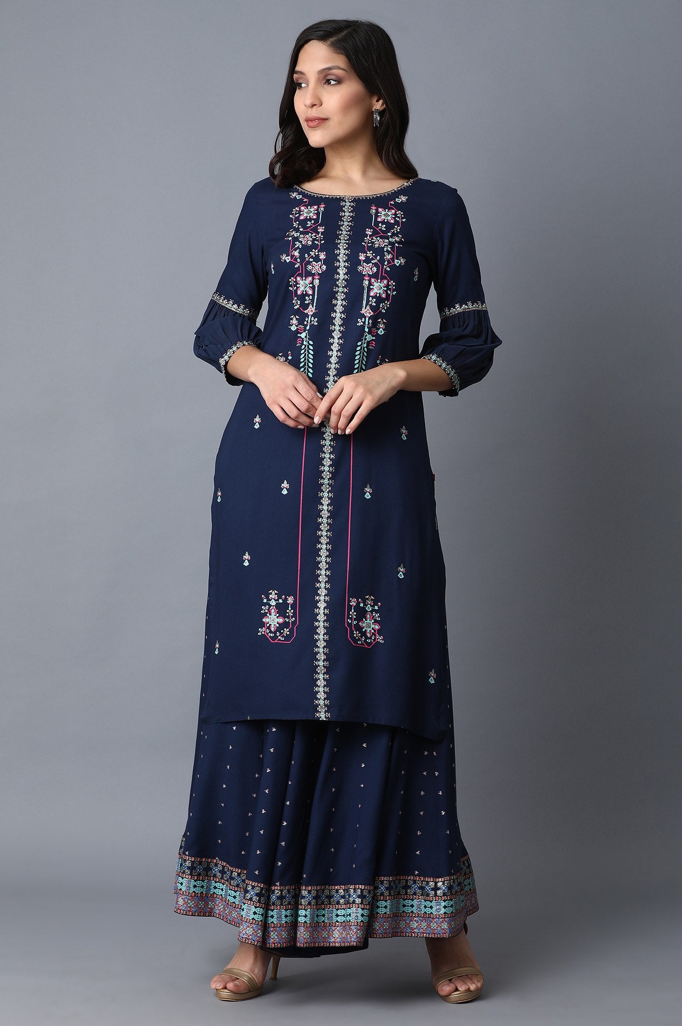 Dark Blue Placement Print kurta