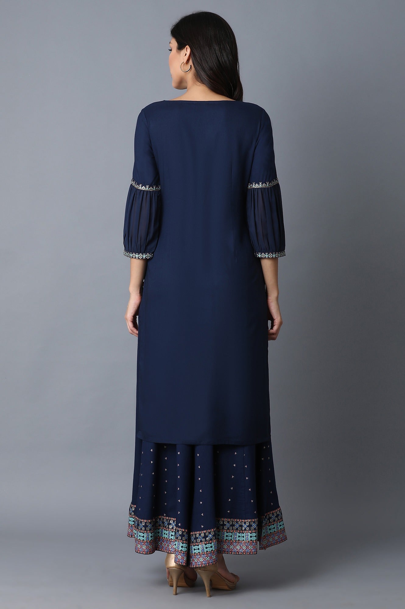 Dark Blue Placement Print kurta