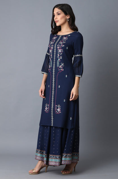 Dark Blue Placement Print kurta